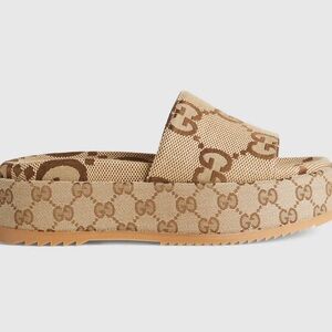 Designer inspired GG Canvas Platform Slide Sandals